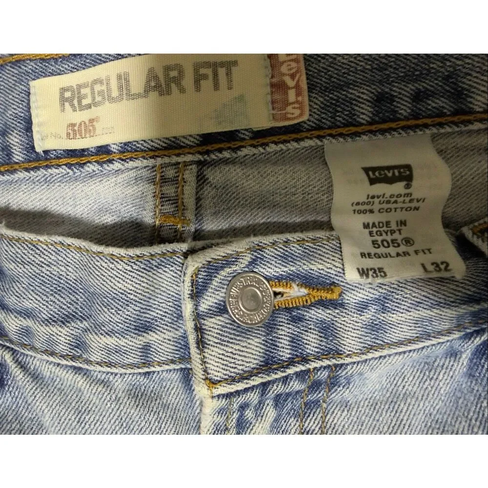 Vintage Y2K Regular Fit Levis 505 Blue Denim Jeans Mens 35x32 100% Cotton Pants